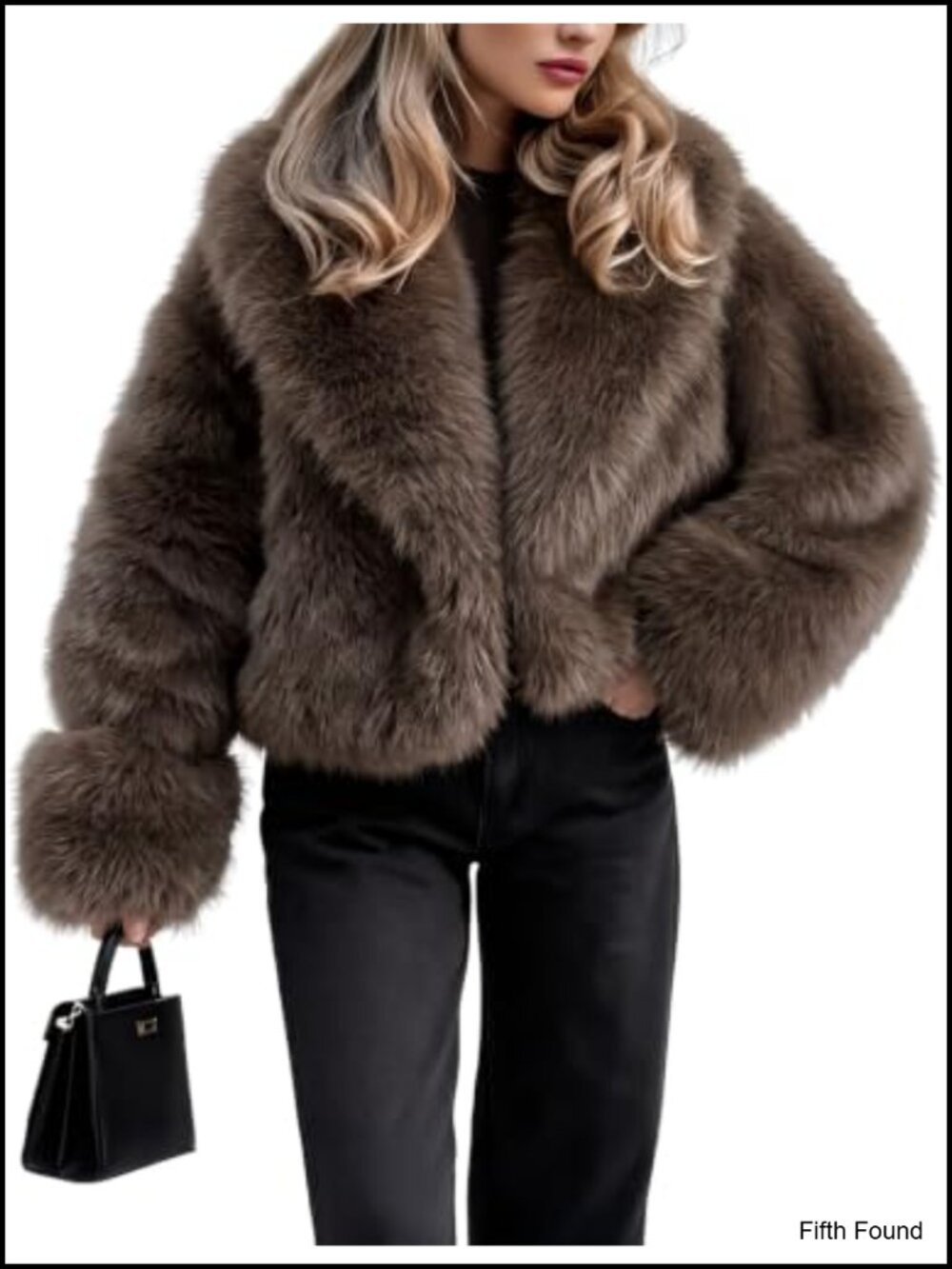 Fluffy Faux Fur Coat Crop Long Sleeve Shawl Collar Open Front Women Furry